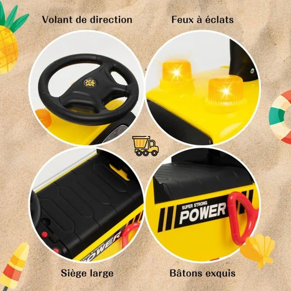 Porteur Camion pour Enfants avec Sirène Musique et Phares Seau Basculant et Pelle Amovible 18 à 36 Mois Jaune