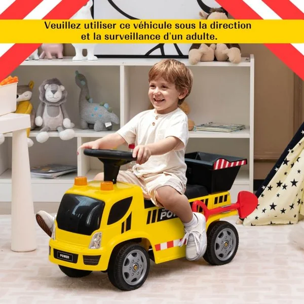Porteur Camion pour Enfants avec Sirène Musique et Phares Seau Basculant et Pelle Amovible 18 à 36 Mois Jaune