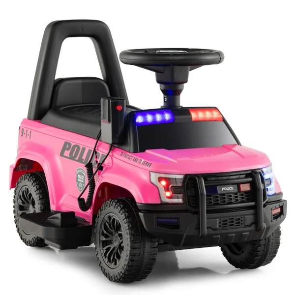 Porteur Enfants avec Mégaphone & Autocollant de Police Voiture à Pousser avec Lumières et Sonore Dispositif Anti-basculement Charge 25 kg pour 18-60 Mois Noir/Rose/Blanc