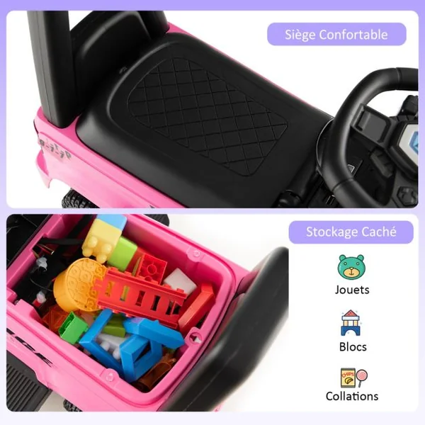 Porteur Enfants avec Mégaphone & Autocollant de Police Voiture à Pousser avec Lumières et Sonore Dispositif Anti-basculement Charge 25 kg pour 18-60 Mois Noir/Rose/Blanc