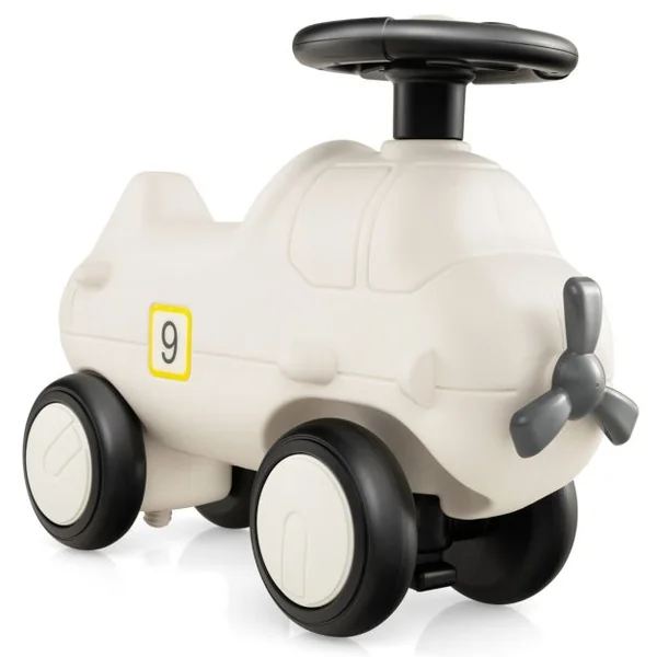 Porteur Enfants en Forme Avion avec Hélice & Volant Réaliste Voiture à Pousser Intérieur Exterieur avec 4 Roues Charge 45kg pour 18-72 Mois