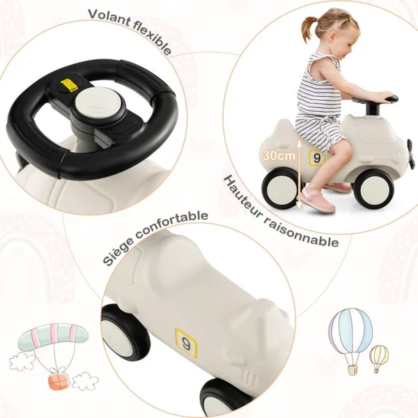 Porteur Enfants en Forme Avion avec Hélice & Volant Réaliste Voiture à Pousser Intérieur Exterieur avec 4 Roues Charge 45kg pour 18-72 Mois