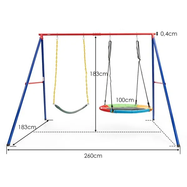 Portique de Balançoire en Métal avec Structure en A Support de Balançoire en Acier avec Tapis Antidérapant Charge 250kg 260 x 182 x 182 CM