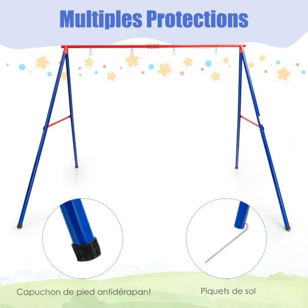 Portique de Balançoire en Métal avec Structure en A Support de Balançoire en Acier avec Tapis Antidérapant Charge 250kg 260 x 182 x 182 CM