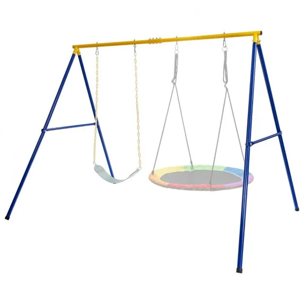 Portique Métal 249 x 185 x 181,5 cm avec Piquets d’Ancrage Mousquetons Charge Max 300KG Pour 2 Balançoires (Non Inclus)