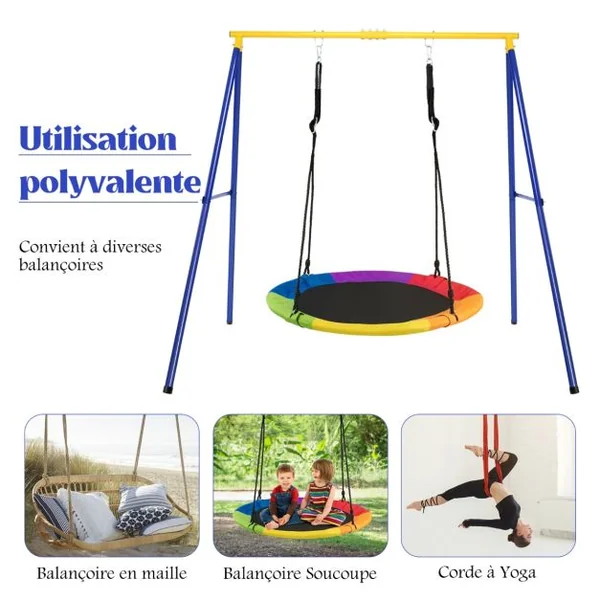 Portique Métallique de Balançoire en Forme de A avec Piquets d'Ancrage et 2 Méthodes de Fixation