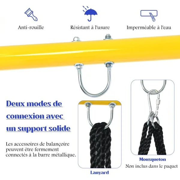 Portique Métallique de Balançoire en Forme de A avec Piquets d'Ancrage et 2 Méthodes de Fixation