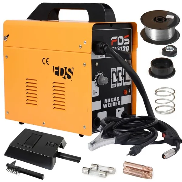 Poste à Souder 230V Electrode de Soudage MIG 130 à Gaz Inerte FLUX Fil Fourré 0,6-0,9mm Accessoires, 36x18x35cm, Jaune