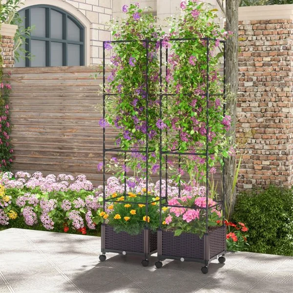 Potager Surélevé Vertical de 170cm avec Bac et Treillis Jardinière avec Système d'Auto-Irrigation Hauteur Ajustable Bac à Tomates sur Roues