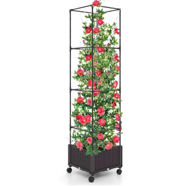 Potager Surélevé Vertical de 170cm avec Bac et Treillis Jardinière avec Système d'Auto-Irrigation Hauteur Ajustable Bac à Tomates sur Roues