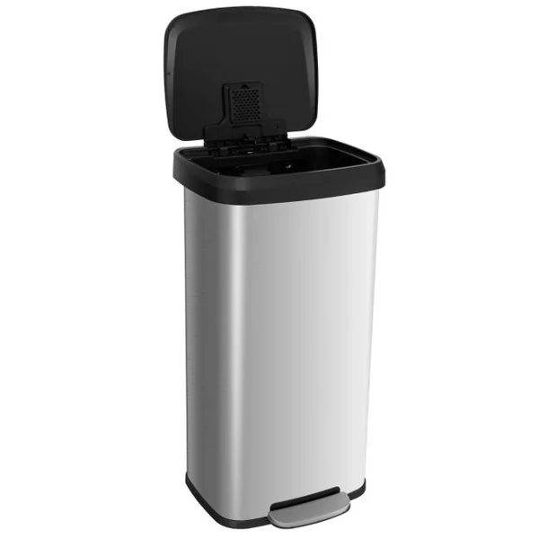 Poubelle 68 Litres à Pédale 40 x 38 x 78 CM en Acier Inox Anti-Empreintes Fermeture Amortie Ultra-Silencieuse Argent