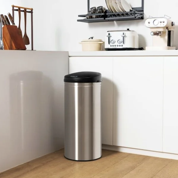 Poubelle Automatique de 30 L Cadre en Acier Inoxydable Résistante aux Empreintes Digitales Poubelle sans Contact Argent