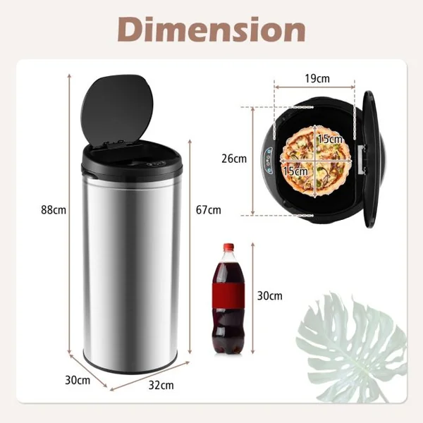 Poubelle Automatique de 30 L Cadre en Acier Inoxydable Résistante aux Empreintes Digitales Poubelle sans Contact Argent