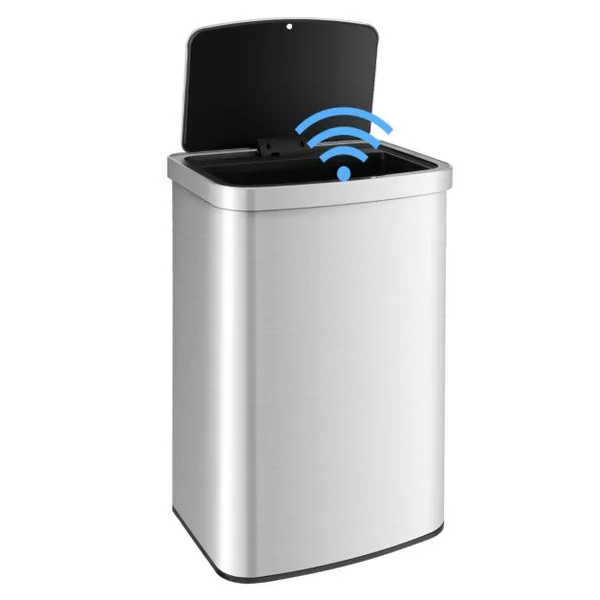 Poubelle Cuisine 50L Automatique en Acier Inox. Anti-Empreintes Fermeture Amortie Ultra-Silencieuse Argent