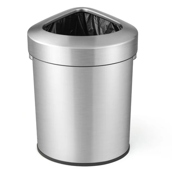 Poubelle d’Angle en Acier Inoxydable de 60L Poubelle avec Couvercle Poubelle en Forme de Ventilateur avec Fond Antidérapant Argent