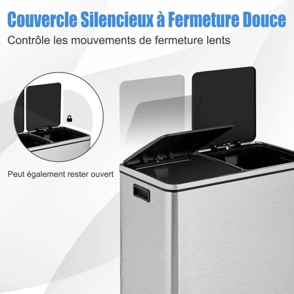 Poubelle de Cuisine à Pétal - 2 Compartiments (2 x 30L) 2 Seaux Intérieurs en PP avec Poignées Fermeture en Douceur