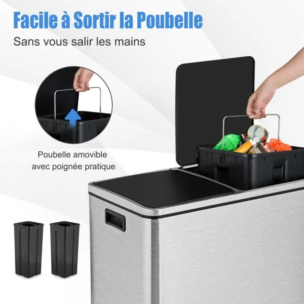 Poubelle de Cuisine à Pétal - 2 Compartiments (2 x 30L) 2 Seaux Intérieurs en PP avec Poignées Fermeture en Douceur