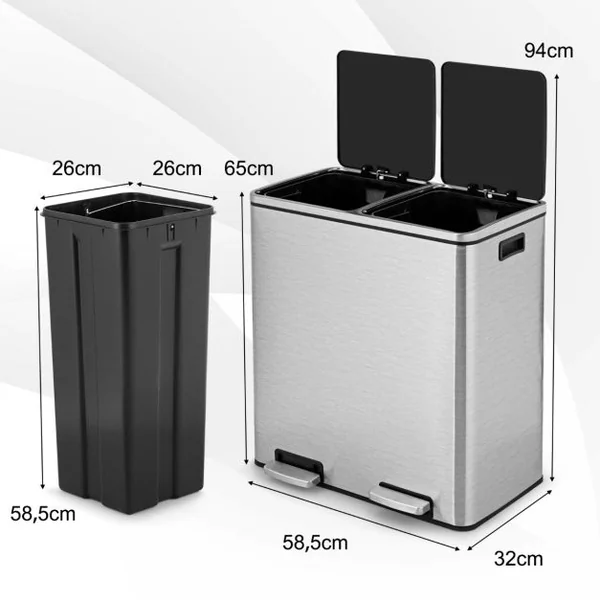 Poubelle de Cuisine à Pétal - 2 Compartiments (2 x 30L) 2 Seaux Intérieurs en PP avec Poignées Fermeture en Douceur
