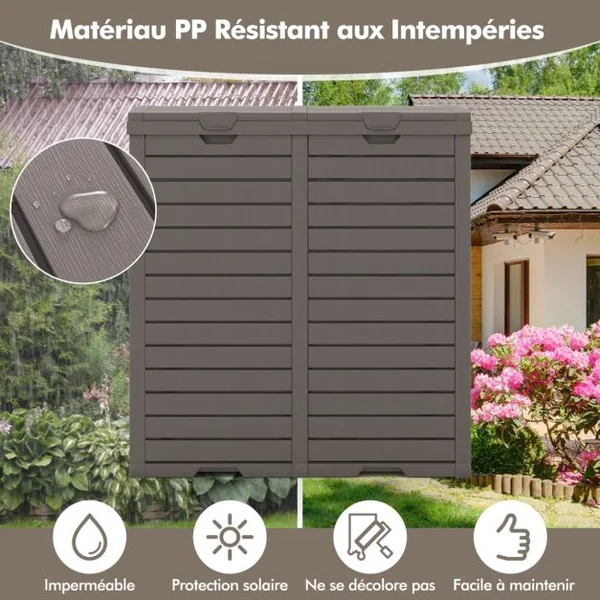 Poubelle d'Extérieur 135 L Poubelle Etanche à Double Seau Couvercle à Plusieurs Niveaux Bac d'Egouttage Poignée Découpée Poubelle Marron