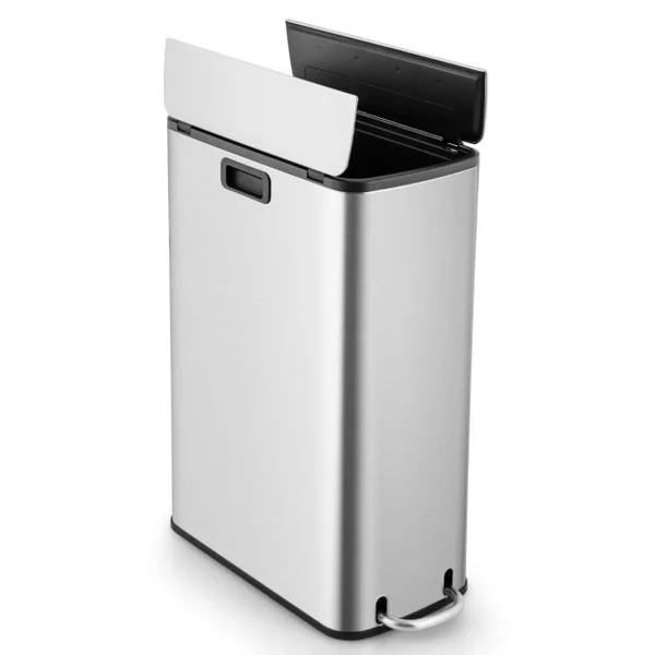 Poubelle en Acier Inoxydable 46L Poubelle de Cuisine avec Couvercles à Ailes à Fermeture Douce et Seau Intérieur Amovible Argent