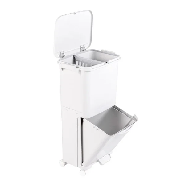 Poubelle à 2 Niveaux Poubelle de Cuisine avec Bac Inférieur Incliné Roues Verrouillables Design Élevé Autocollants de Tri Capacité de 40L