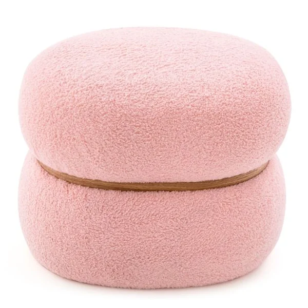 Pouf Ovale Tabouret en Tissu de Sherpa Base Stable et Patins Antidérapants Repose-pieds Polyvalent Rose