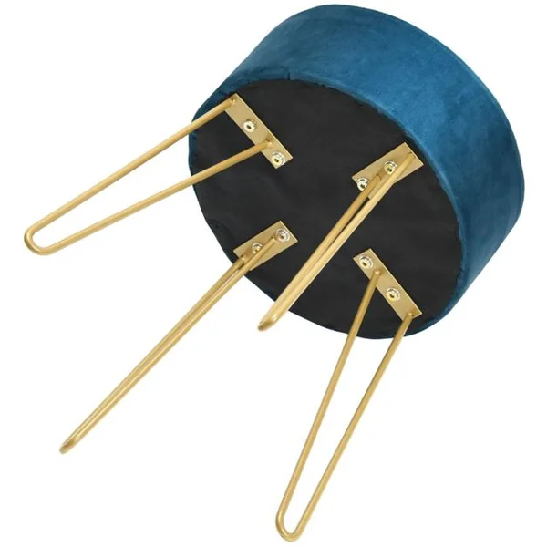 Pouf Tabouret Rond Ø39cm en Velours avec Pieds Métalliques Robustes Bleu Foncé/Gris/Rose