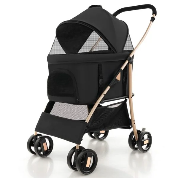 Poussette 3 en 1 pour Animaux Siège de Voiture Amovible Poussette Pliable pour Chien et Chat avec Auvent Réglable à 4 Niveaux Panier de Rangement Bleu/Noir