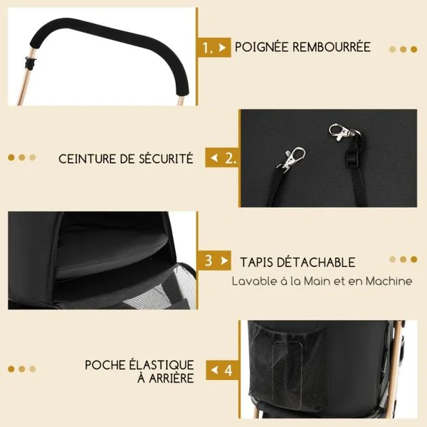 Poussette 3 en 1 pour Animaux Siège de Voiture Amovible Poussette Pliable pour Chien et Chat avec Auvent Réglable à 4 Niveaux Panier de Rangement Bleu/Noir