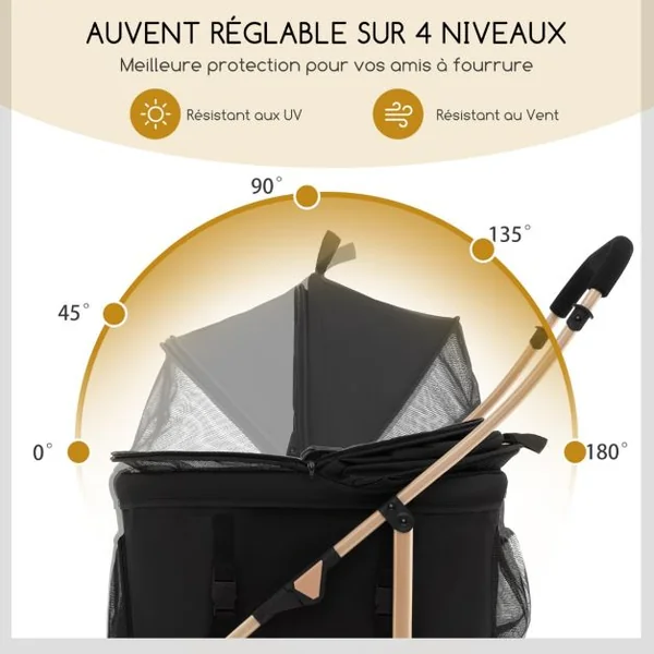 Poussette 3 en 1 pour Animaux Siège de Voiture Amovible Poussette Pliable pour Chien et Chat avec Auvent Réglable à 4 Niveaux Panier de Rangement Bleu/Noir