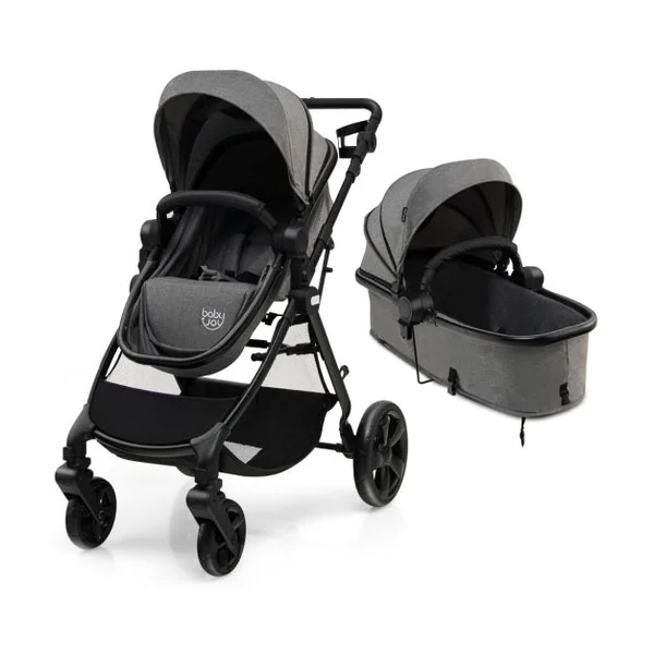 Poussette Bébé Convertible 2 en 1 Auvent et Dossier Réglables Siège Auto Légère Piable 6-36 Mois Jusqu'à 15kg Gris&Noir