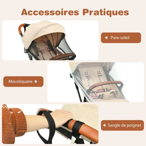 Poussette Bébé Pliable à Une Main avec Cadre En Aluminium Léger Dossier et Repose-Pieds Réglables Pour 6 -36 Mois Beige/Gris/Bleu