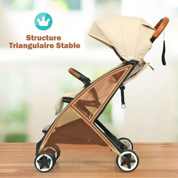 Poussette Bébé Pliable à Une Main avec Cadre En Aluminium Léger Dossier et Repose-Pieds Réglables Pour 6 -36 Mois Beige/Gris/Bleu