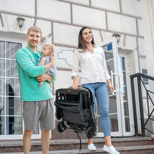 Poussette Bébé Pliable à une Main Conception Bagages avec Poignée Rétractable Rideau Arrière Enroulé Dossier Réglable Gris