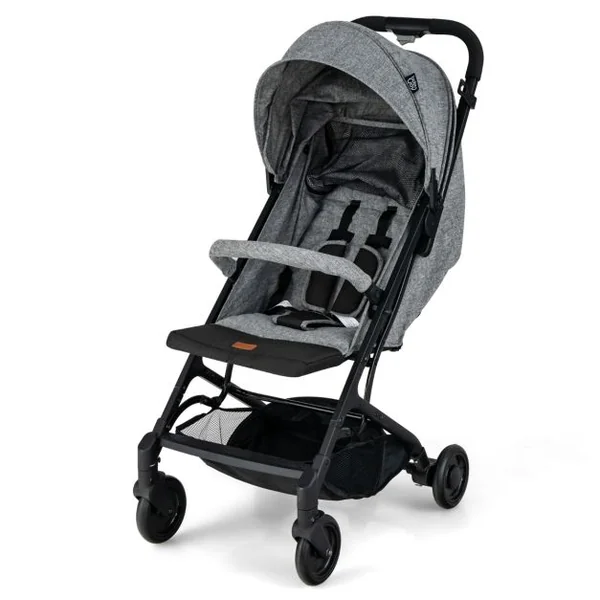 Poussette Bébé Pliable à une Main Conception Bagages avec Poignée Rétractable Rideau Arrière Enroulé Dossier Réglable Gris