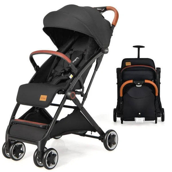 Poussette de Voyage pour Bébé avec Pare-soleil Inclinable Porte-gobelet Harnais 5 Points Dossier Réglable Chancelière Rangement Inférieur Gris/Noir