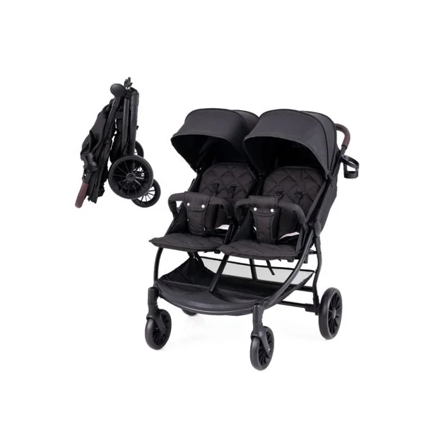 Poussette Double Pliante pour Bébé 0 à 3 Ans Charge 15KG Poussette Côte à Côte avec Dossier Réglable Auvent Roues Freinées Noir