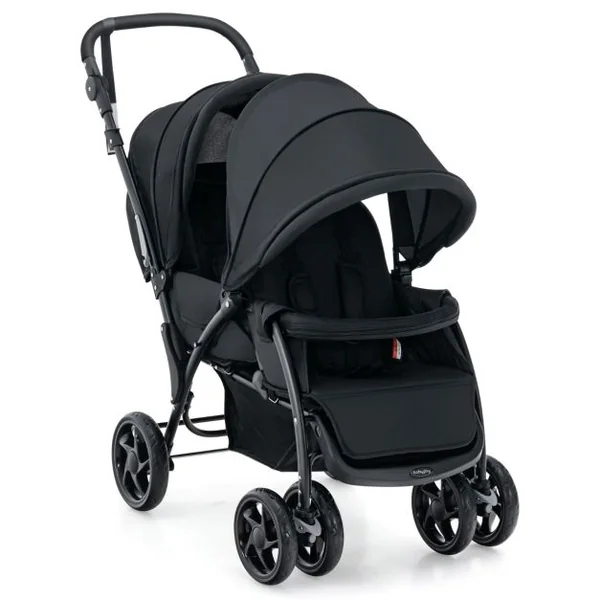 Poussette Double Pliante pour Bébé avec Siège et Auvent Tandem Ceinture de Sécurité à 5 Points Dossier Réglable Poignée de Poussée Gris/Noir/Bleu