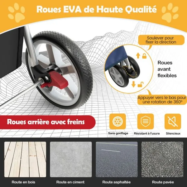 Poussette Pliable pour Chien et Chat à 4 Roues Charge 15KG Panier de Rangement Fenêtre en Maille 6 Couleurs au Choix