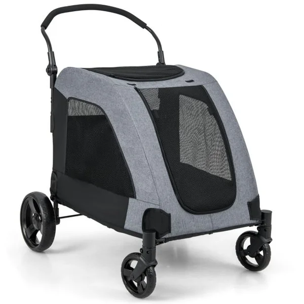 Poussette pour Chiens de Taille Moyenne et Grande 4 Roues Pliables avec Porte d'Entrée 67 x 98 x 88 cm Charge 60 Kg Gris