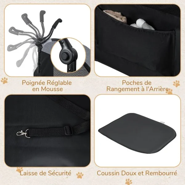 Poussette pour Chiens de Taille Moyenne et Grande 4 Roues Pliables avec Porte d'Entrée 67 x 98 x 88 cm Charge 60 Kg Gris