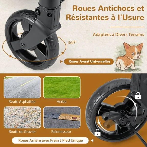 Poussette pour Chiens de Taille Moyenne et Grande 4 Roues Pliables avec Porte d'Entrée 67 x 98 x 88 cm Charge 60 Kg Gris
