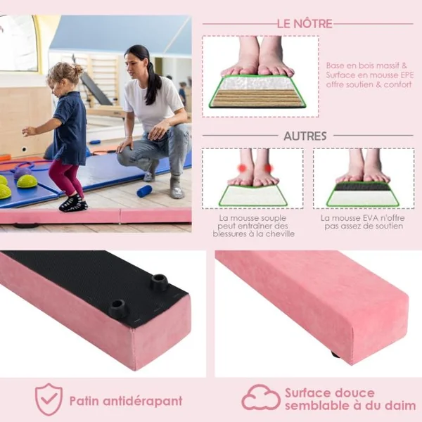 Poutre de Gymnastique Pliable de 210 cm avec Poignées de Transport pour Enfants Gymnastes 8 Couleurs au Choix