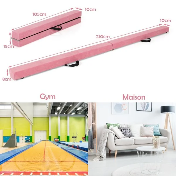 Poutre de Gymnastique Pliable de 210 cm avec Poignées de Transport pour Enfants Gymnastes 8 Couleurs au Choix