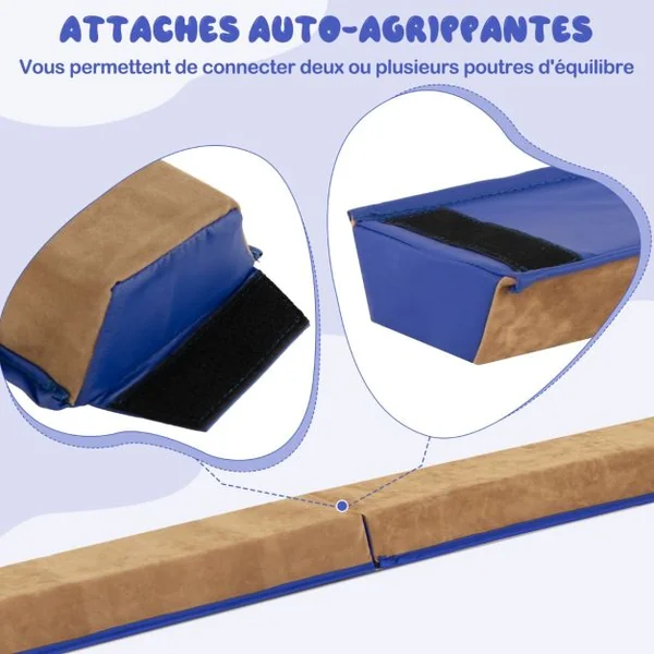 Poutre de Gymnastique Pliable de 240 cm Barre de Gymnastique Au Sol Portable avec Couverture en Suède et Mousse Douce Bleu/Rose