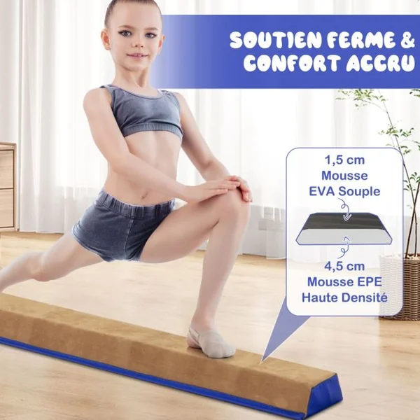 Poutre de Gymnastique Pliable de 240 cm Barre de Gymnastique Au Sol Portable avec Couverture en Suède et Mousse Douce Bleu/Rose