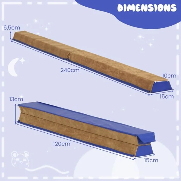 Poutre de Gymnastique Pliable de 240 cm Barre de Gymnastique Au Sol Portable avec Couverture en Suède et Mousse Douce Bleu/Rose