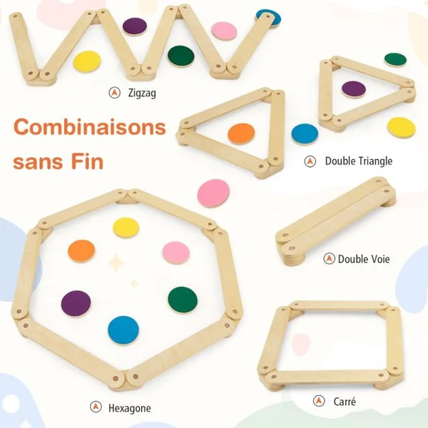 Poutre d'Equilibre en Bois Enfants avec Pierre de Marche Parcours d'Obstacles de Gymnastique pour Enfants de 3-7 Ans