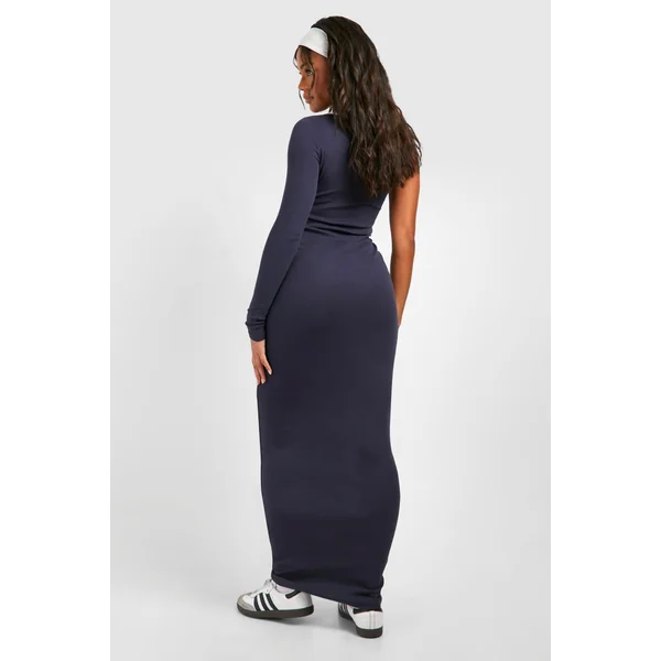 Premium Contrast Rib One Shoulder Maxi Dress