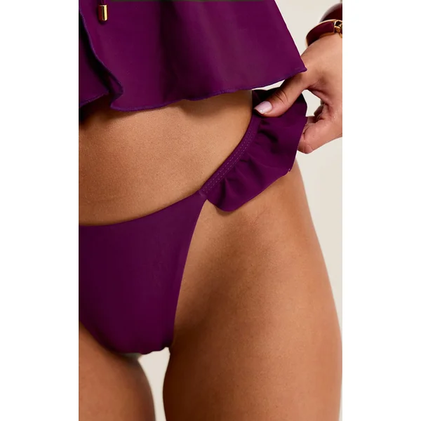 Prune Bas De Bikini Tanga À Volants Prune